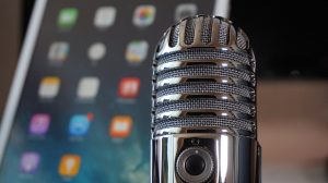 podcast microphone and a smart phone