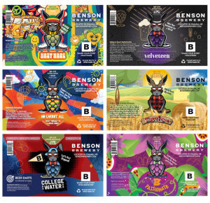 Six beer can labels for the Benson brewery beer can redesign. 
