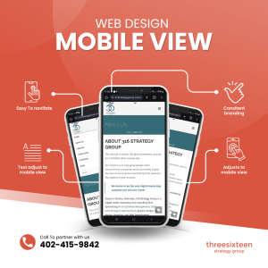 Web design Omaha, view of an iPhone showing local marketing agency mobile website of 316 Strategy Group.